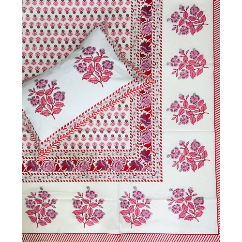 White-Pink Jaipur Cotton Double Bedsheet