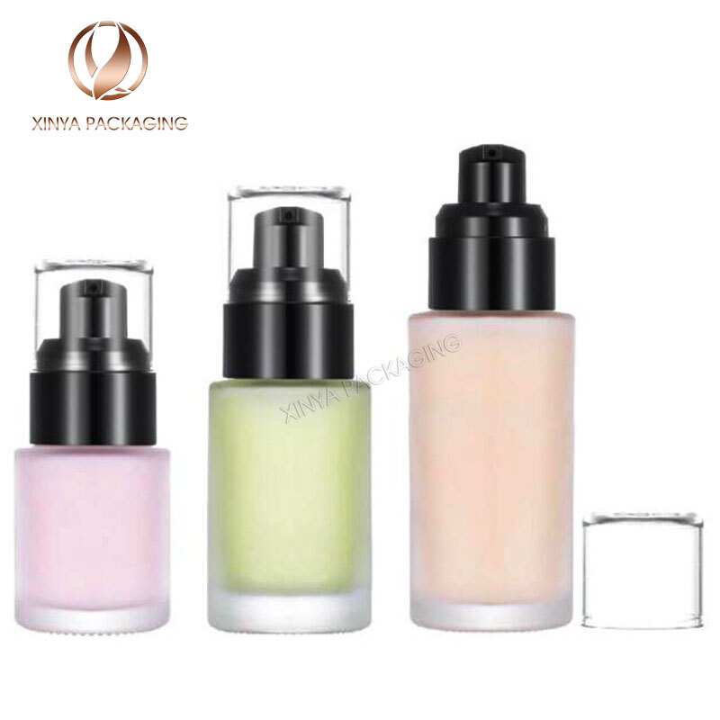 Round 20ml 30ml 40ml Glass Pump Bottle Foundation Concealer Sunscreen Lotion Primer Skincare Makeup Cosmetic Packaging