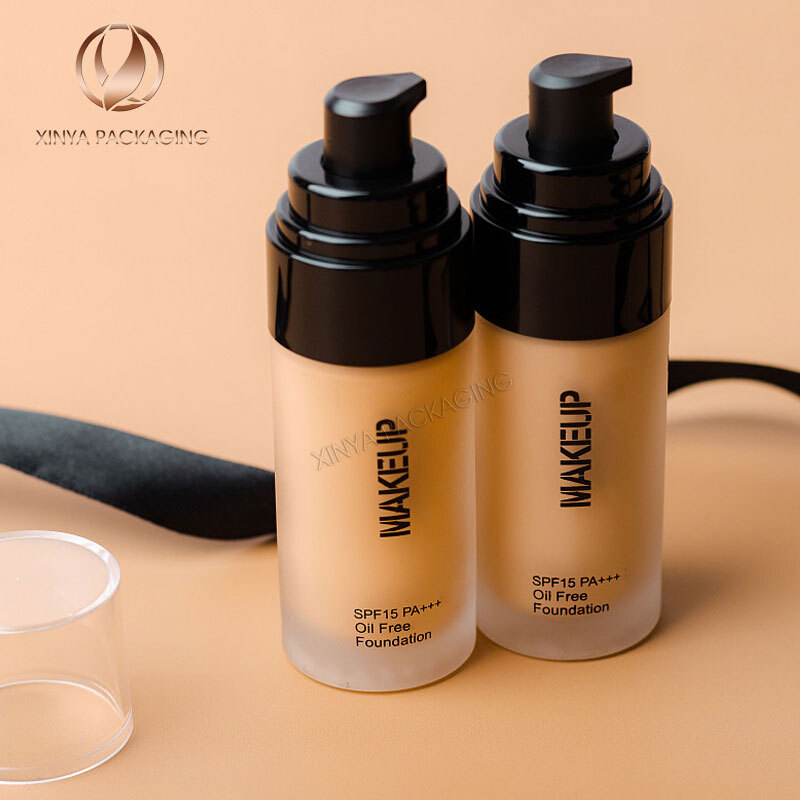 Round 20ml 30ml 40ml Glass Pump Bottle Foundation Concealer Sunscreen Lotion Primer Skincare Makeup Cosmetic Packaging