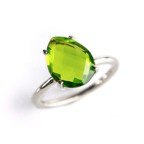 Pear Peridot Quartz Gemstone 9x13mm Teardrop Prong Set Gold Vermeil Ring