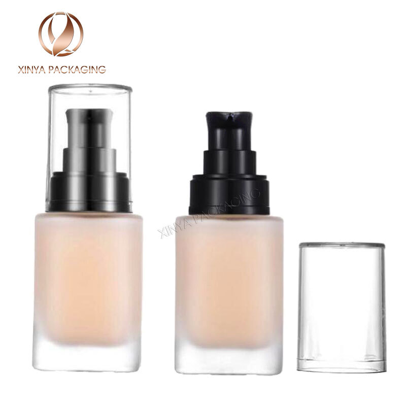 30ml Square Thick Pump Glass Bottle Foundation Lotion Eye Cream Sunscreen Primer Concealer Skincare Cosmetic Packaging Capacity: 30 Milliliter (Ml)