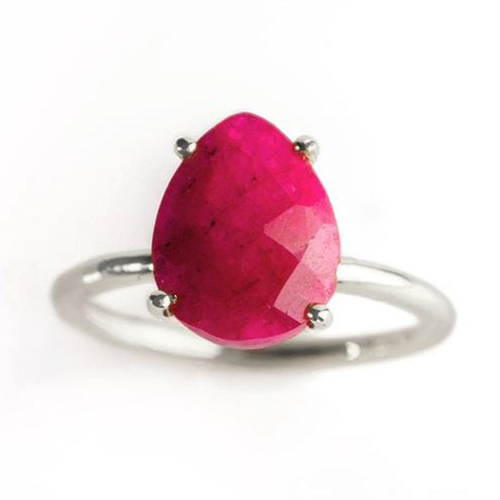 Dyed Ruby Gemstone Teardrop Ring - 9x13mm Prong Set, Sterling Silver & Gold Vermeil Options Available