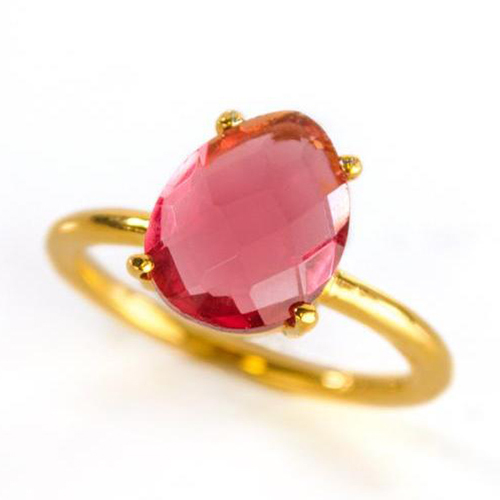 Pear Ruby Quartz Gemstone 9x13mm Teardrop Prong Set Gold Vermeil Ring