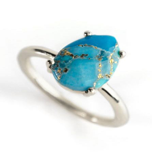 Pear Turquoise Gemstone 9x13mm Teardrop Prong Set Gold Vermeil Ring