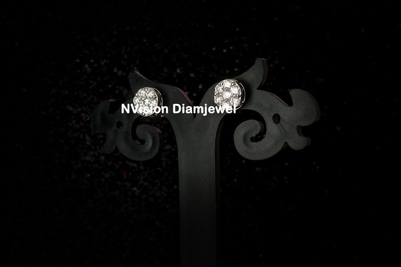 Natural Diamond Solitaire Look Pressure Setting White Gold Ear Studs Diamond Carat Weight: 0.99 Carat