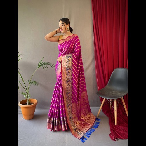 Pure Silk Saree - Silk Fabric, Red Color, Traditional Style With Gold Zari Zigzag Weaving, Rich Pallu With Tassels, Meenakari Border & Brocade Blouse