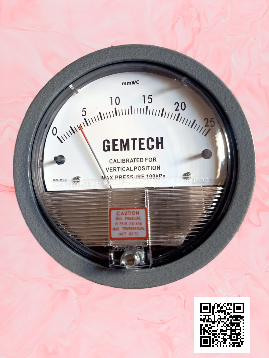 Gemtech Differential Pressure Gauge - Metal Alloy, 4 Inch Diameter, White/black Dial | High Accuracy ±2%, Back Mount Type, 81 Models Available