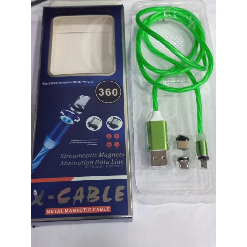3 in 1 Metal Magnetic Cable - Plastic Body, Green Color | Magnetic Connector for Versatile Charging Compatibility