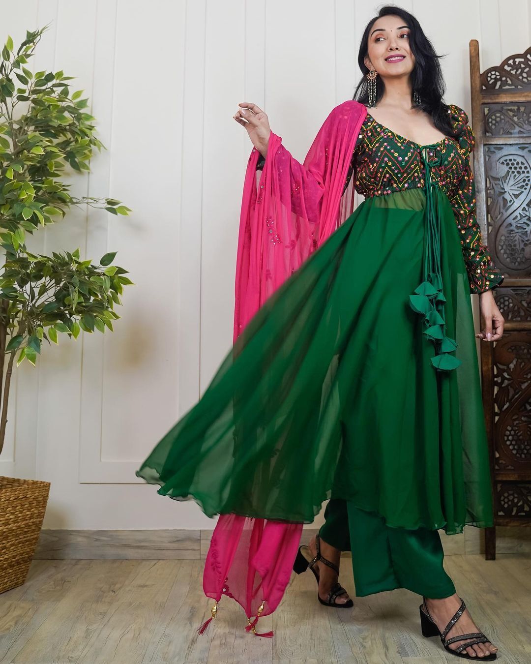Embroidered Fox Georgette Full Set Gown - 50 Inch Length, Size M L Xl Xxl | Includes Palazzo Pant And Dupatta, 100% Quality, Washable, Perfect For Ladies