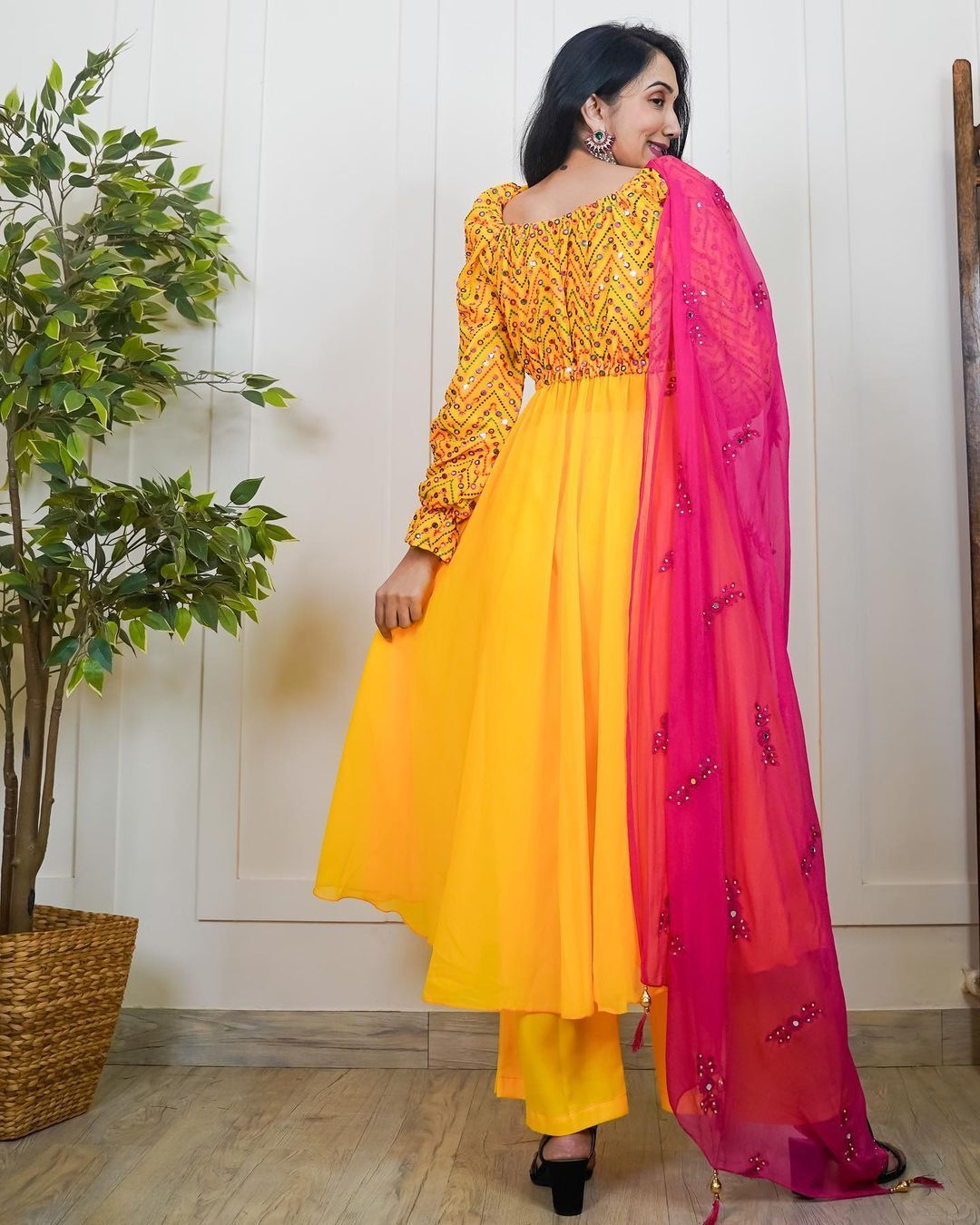 Embroidered Fox Georgette Full Set Gown - 50 Inch Length, Size M L Xl Xxl | Includes Palazzo Pant And Dupatta, 100% Quality, Washable, Perfect For Ladies