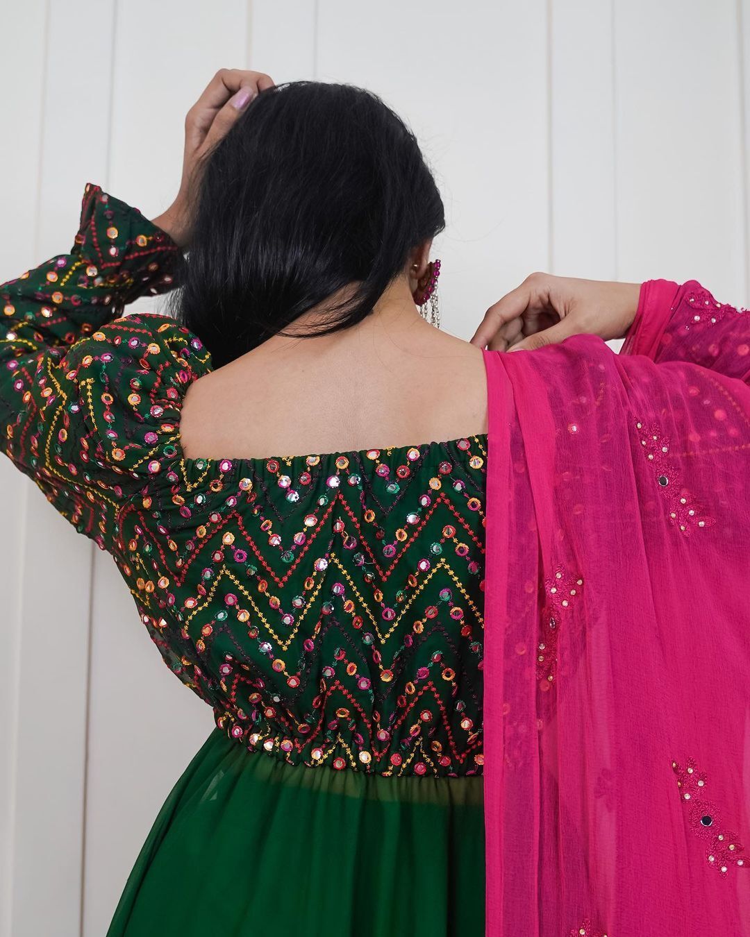 Embroidered Fox Georgette Full Set Gown - 50 Inch Length, Size M L Xl Xxl | Includes Palazzo Pant And Dupatta, 100% Quality, Washable, Perfect For Ladies