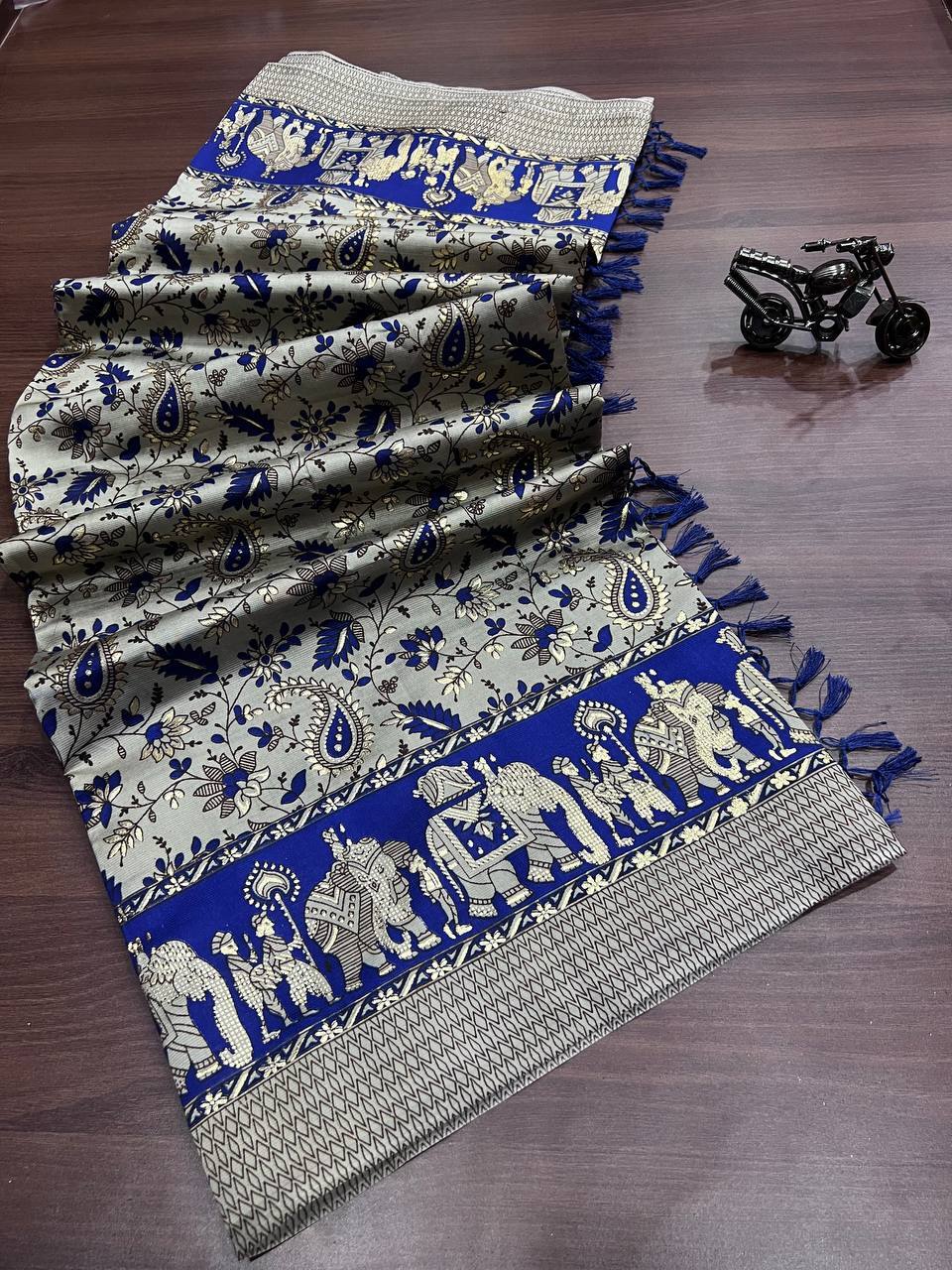 Patola Saree - Dola Silk Fabric, Traditional Ethnic Wear, Color 8, Printed Pattern With Foil Print, Breathable & Washable, Handwork Details