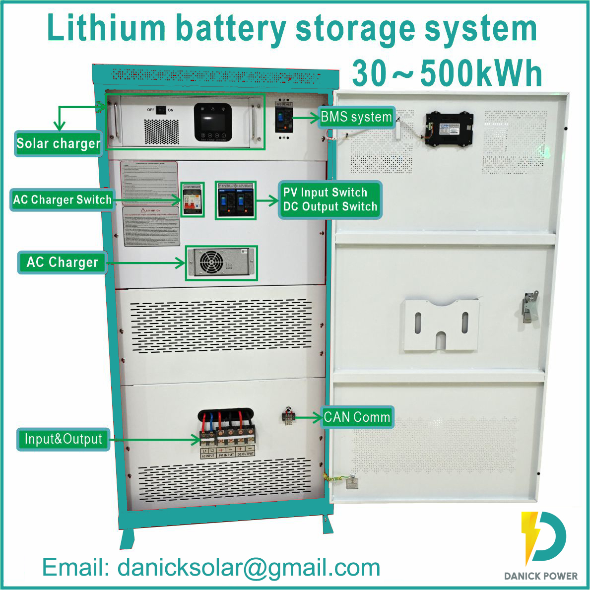 White And Green Custom Made 42kwh Bms Lifepo4 Lithium Battery - Mppt Controller - Ac-dc Charger System