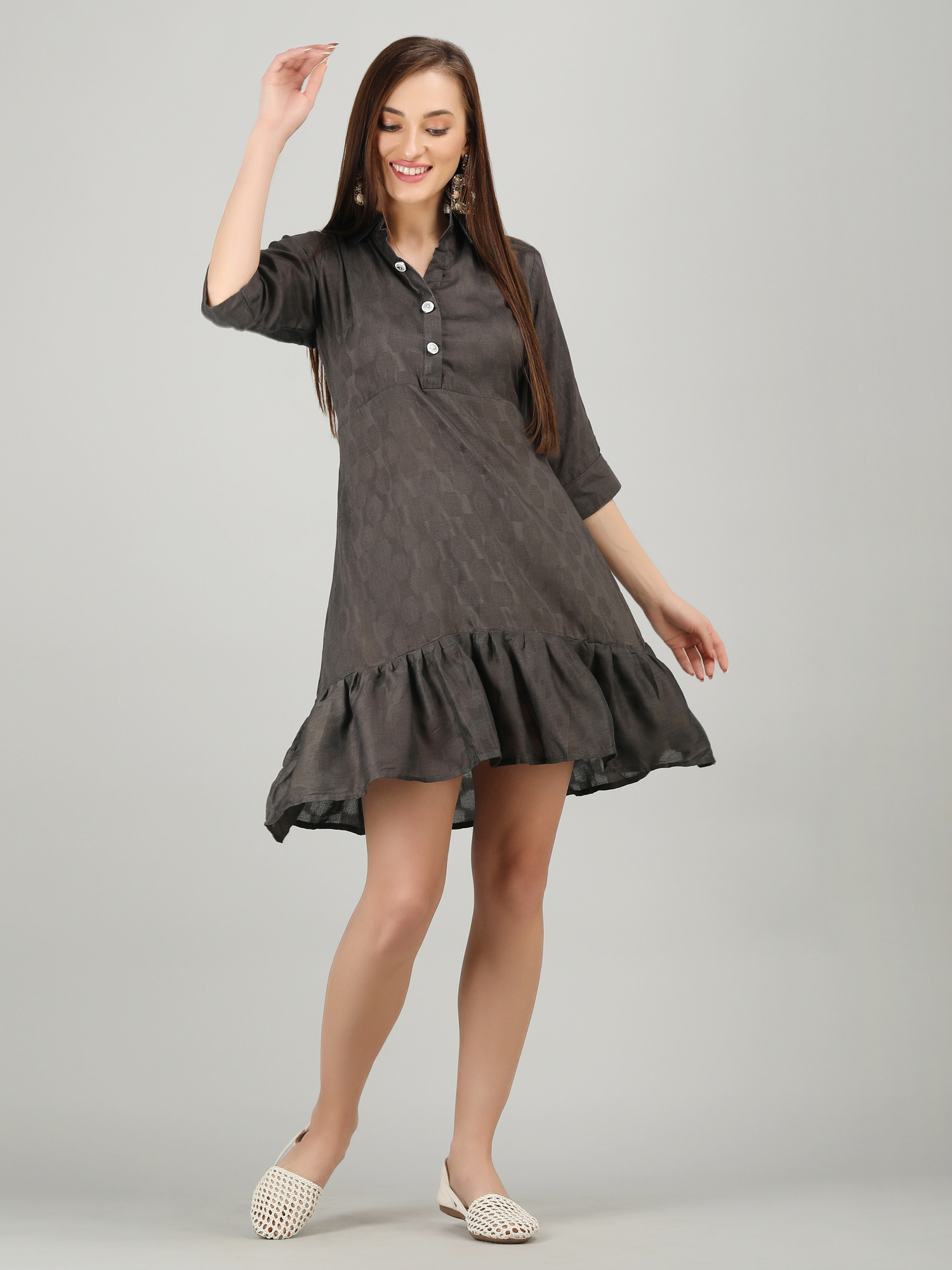 Fancy Tunic - Cotton Material, Dark Gray Color | Machine Washable, Breathable & Lightweight Design For Everyday Use