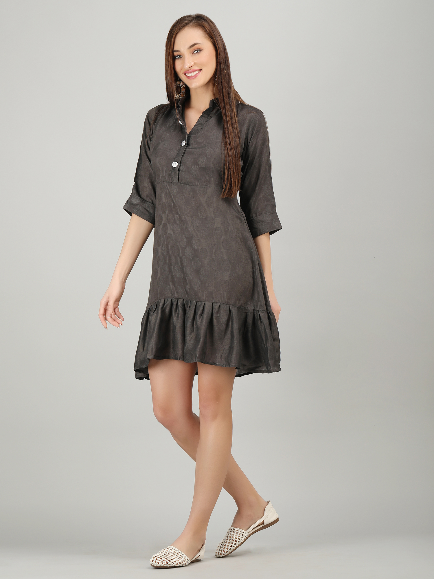 Fancy Tunic - Cotton Material, Dark Gray Color | Machine Washable, Breathable & Lightweight Design For Everyday Use