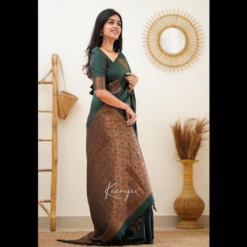 Soft Silk Saree - Soft Silk Material, Blue Color | Beautiful Printed Pattern, Traditional Festive Wear, Opaque Style With Jacquard Border