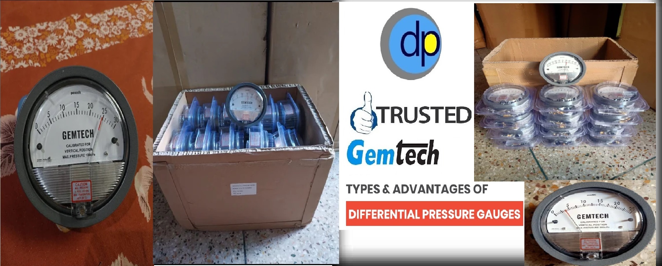Gemtech Series G2000 Differential Pressure Gauge - Metal Alloy, 112mm Diameter, Matte Black | Shock Resistant, Two Pressure Taps, 2% Accuracy, Versatile Installation