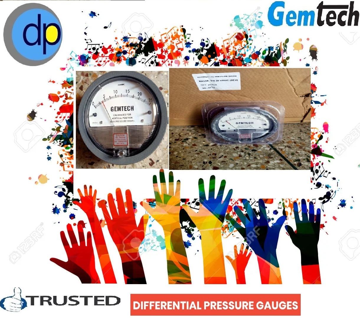 G2000 Gemtech Differential Pressure Gauge - Metal Alloy, 112 Mm Diameter, Matte Black Finish | Shock Resistant, Frictionless Movement, 2% Accuracy, Ideal For Medical And Industrial Applications