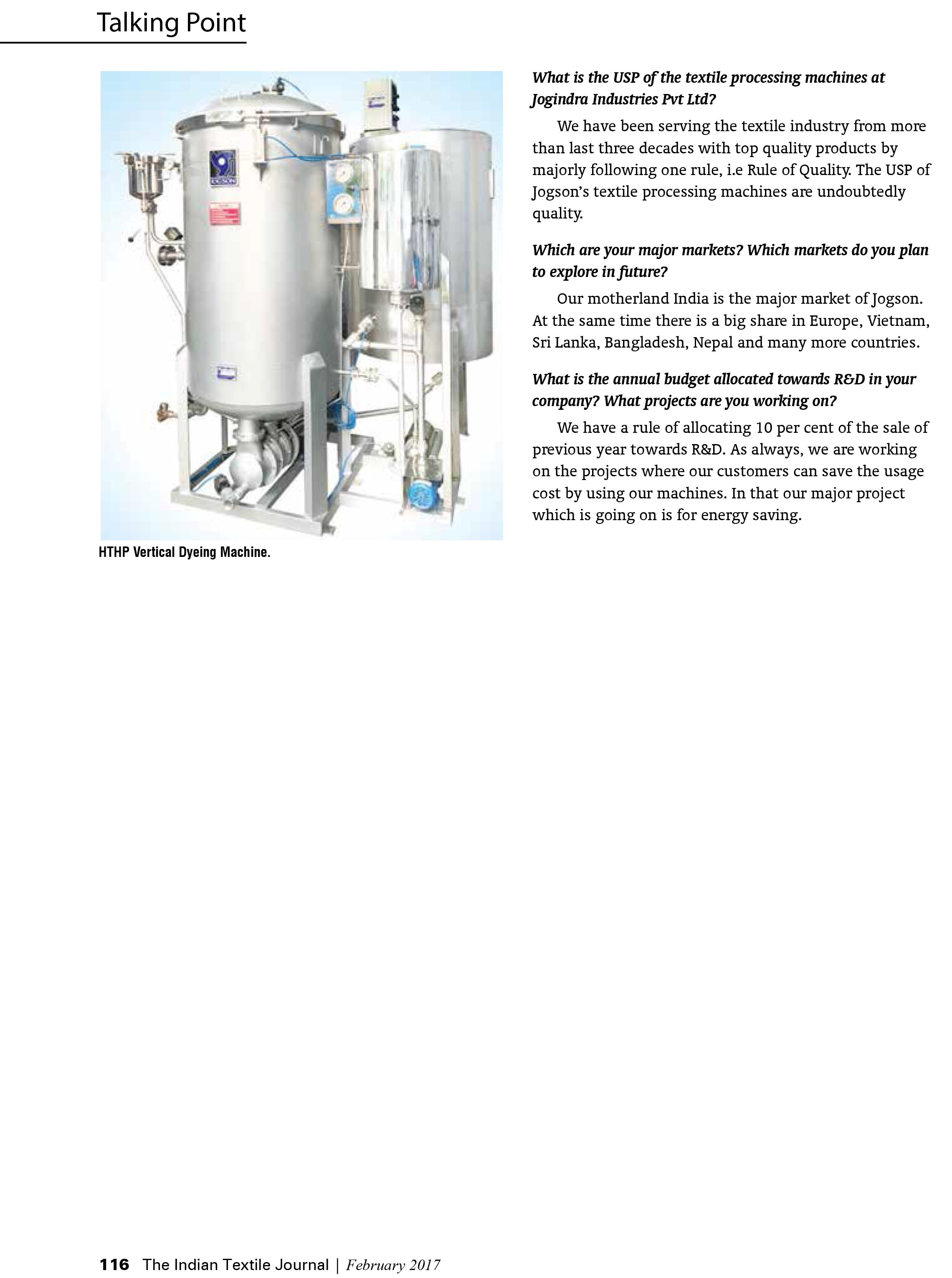 Hthp Vertical Yarn Dyeing Machine Applicable Material: Aisi-ss 304