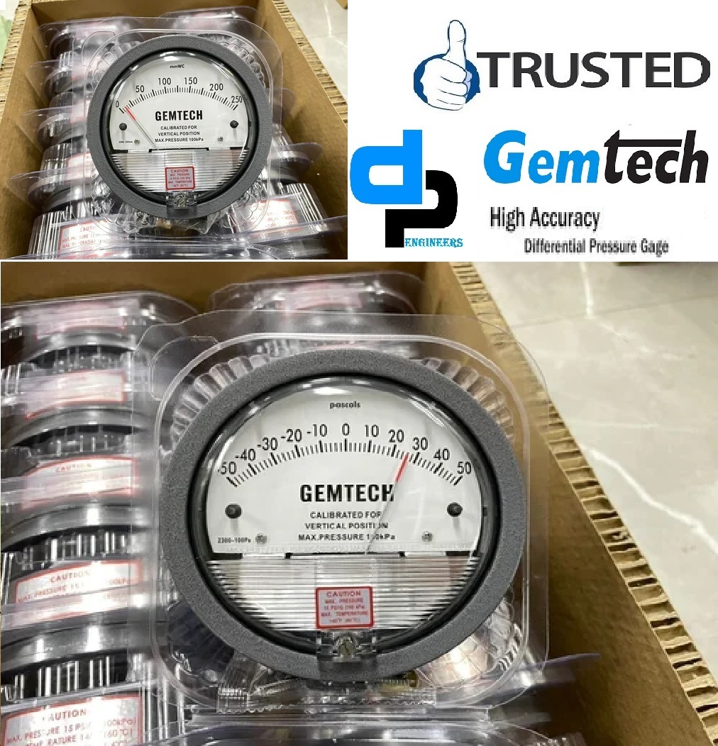 Gemtech Series G2000 Differential Pressure Gauge - Metal Alloy, 112 Mm Diameter, Brown Plastic Dial | Shock Resistant, 2% Accuracy, Ideal For Industrial And Medical Applications