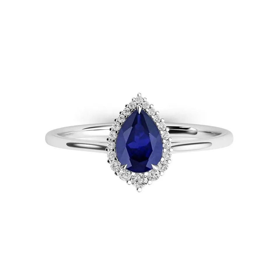 925 Sterling Silver Unique Lab Created Teardrop Blue Sapphire Ring Size: Us 4 To Us13