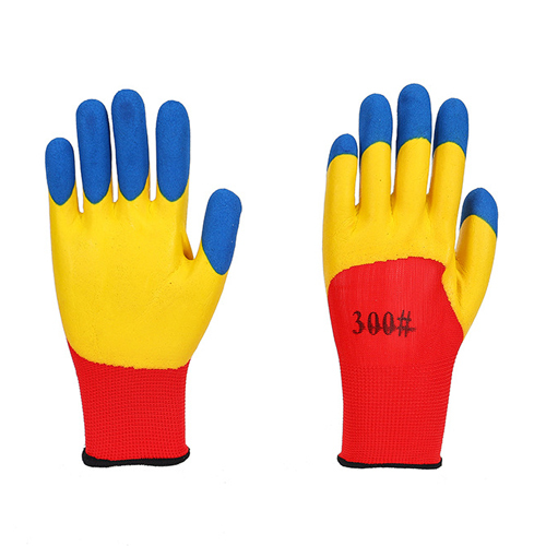 Yellow And Red Foam Coated Gloves - Fabric Type: Cotton