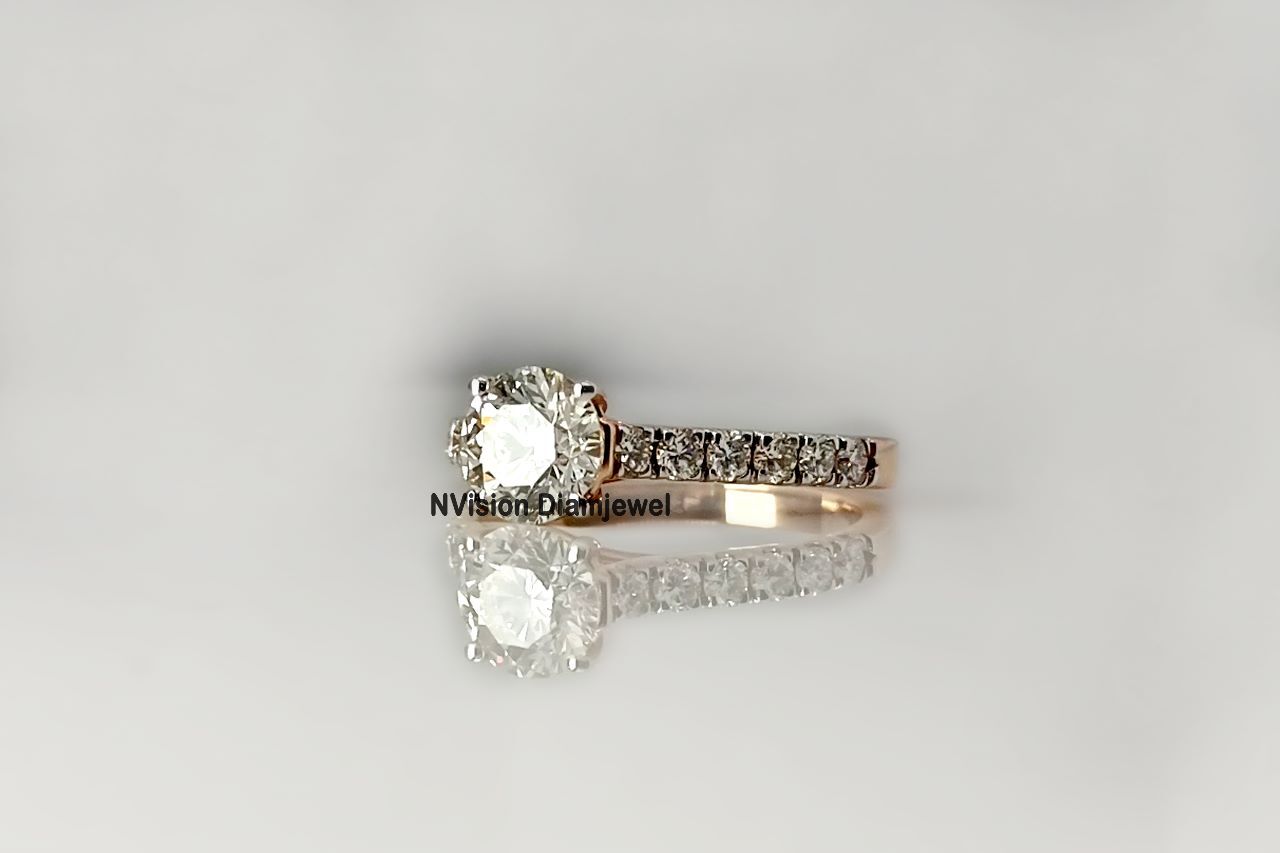 Rose Gold Natural Diamond Solitaire Ring Diamond Carat Weight: 1.47 Carat
