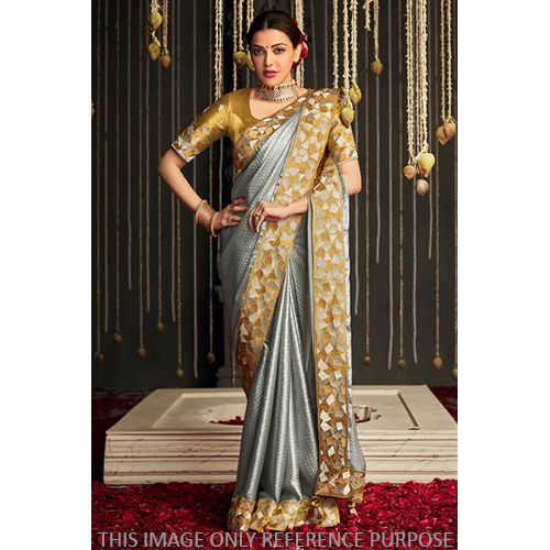 Party Wear Pewter Grey Dola Silk Saree