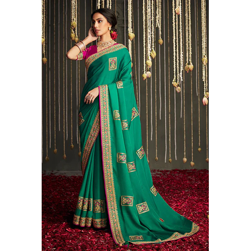Party Wear Jade Green Dola Silk Saree