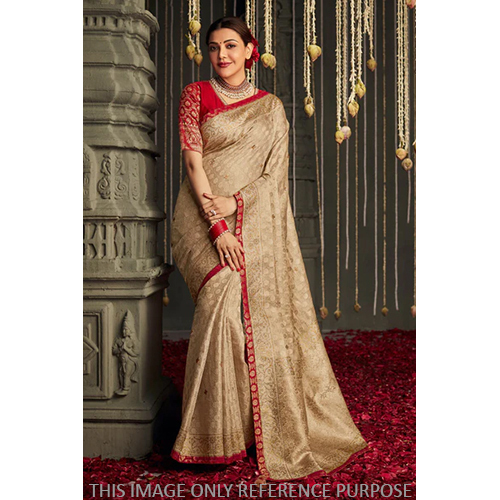 Dola Silk Saree - Cotton Silk Blend, Sepia Beige Color with Intricate Embroidery | Perfect for Summer Elegance