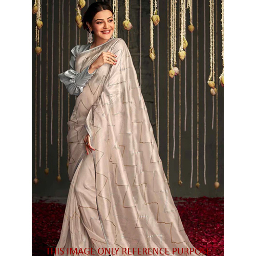Plain Pastel Peach Dola Silk Saree