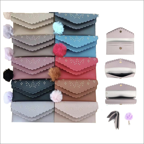 Double Fold Purse - Polyester Material, Standard Size, Customized Color Options | Spacious Two-compartment Design, Stylish Pom Pom Key Chain, Elegant Stone Work
