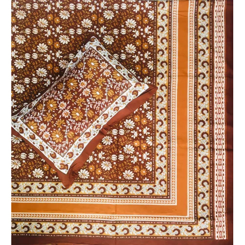 ब्राउन-व्हाइट जयपुर बेड शीट्स नैप्थोल किंग साइज 100x108 इंच