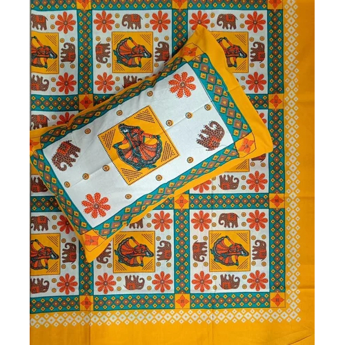 Sanganeri Diwan Bed Sheet - Color: Yellow-White-Multicolor
