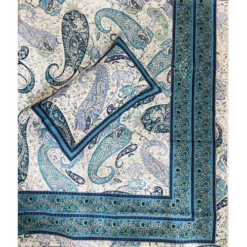 व्हाइट-ब्लू आरजीएल ट्रेडिशनल जयपुर बेड शीट किंग साइज़ 95X108