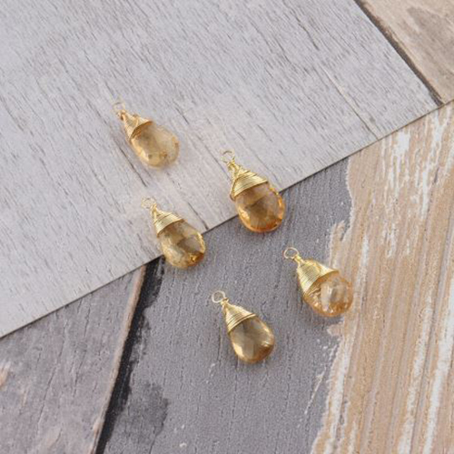 Citrine Gemstone Pear Shape Gold Vermeil Wire Wrapped Charm Size: 9x12mm