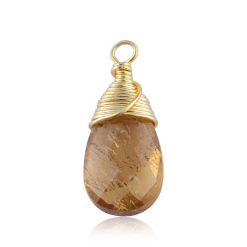 Citrine Gemstone Pear Shape Gold Vermeil Wire Wrapped Charm Size: 9x12mm