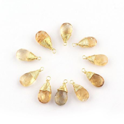 Citrine Gemstone Pear Shape Gold Vermeil Wire Wrapped Charm Size: 9x12mm