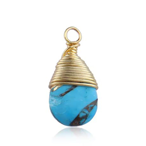 Turquoise Gemstone Pear Shape Gold Vermeil Wire Wrapped Charm - Size: 9x12mm