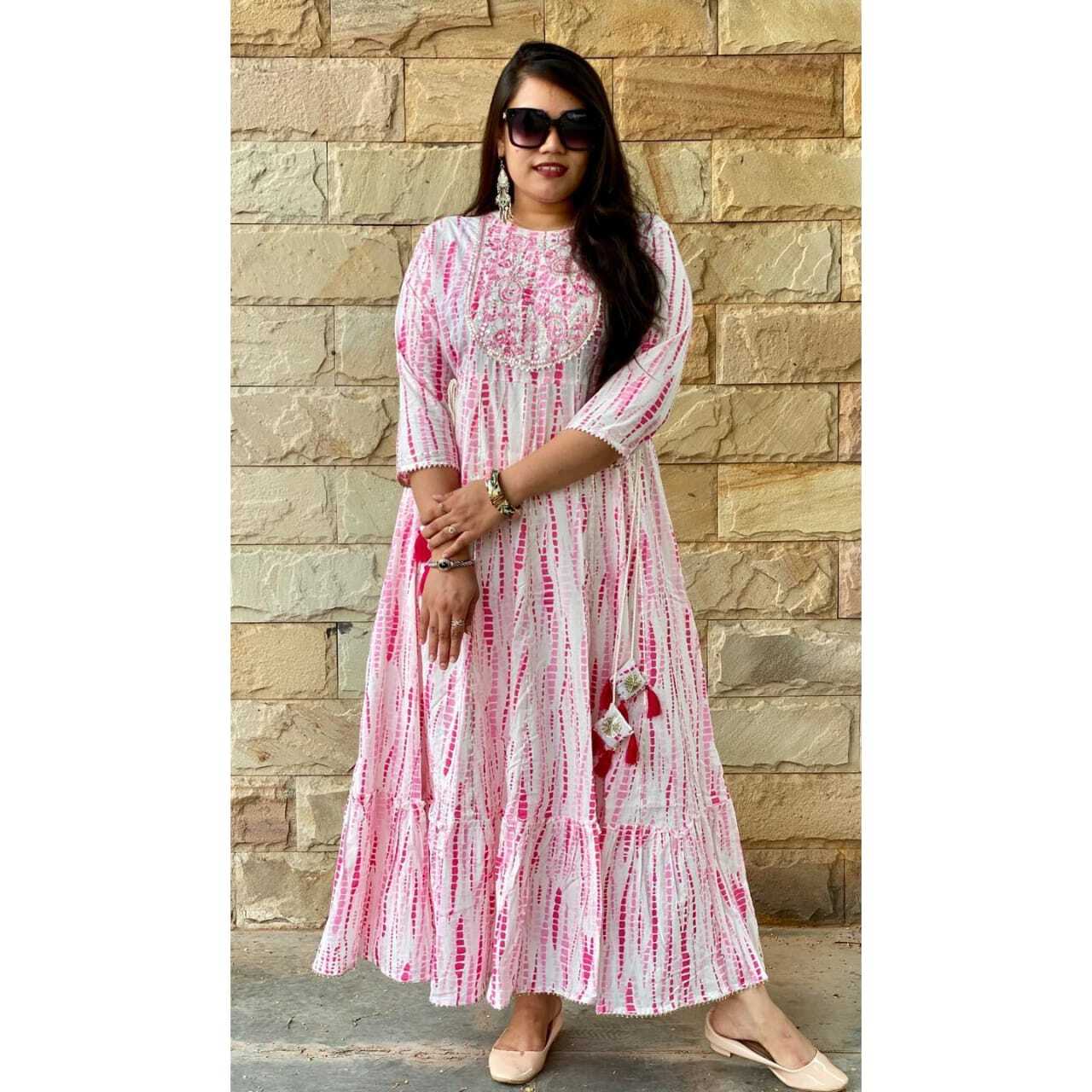 Shibori Printed Gown - Heavy Rayon, Available In Sizes M-xxl | Beautiful Embroidery, Party Wear, Washable