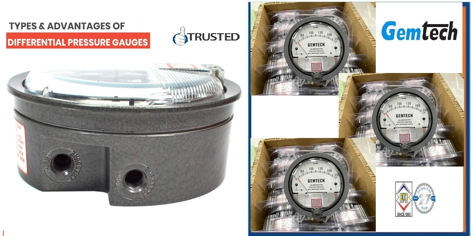Gemtech Differential Pressure Gauge Distributor In Julana Haryana Accuracy: A 2% (-Ha Model A 1) Of Fs (A 3% (-Ha A 1.5%) On -0