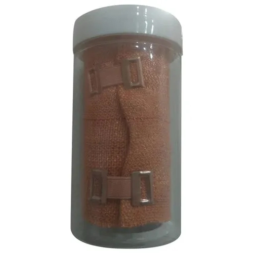 Steel Hook Cotton Crepe Bandage - Cotton, 4 m Length, 10 cm Width, Brown | Soft, Breathable, Reusable, Hook Closure, 2 Clips Included
