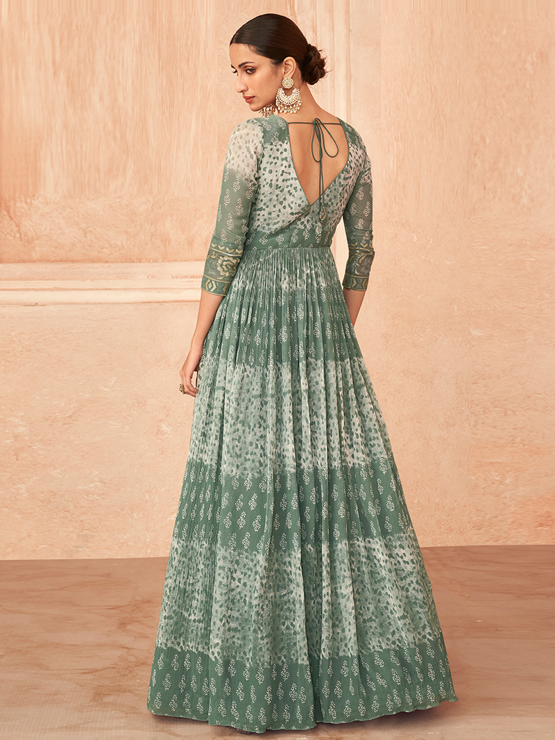 slim fit dress slacks Teal Blue Georgette Ruffle Anarkali Suit Embroidery Work & Elegant Flair –  Queenchoice India