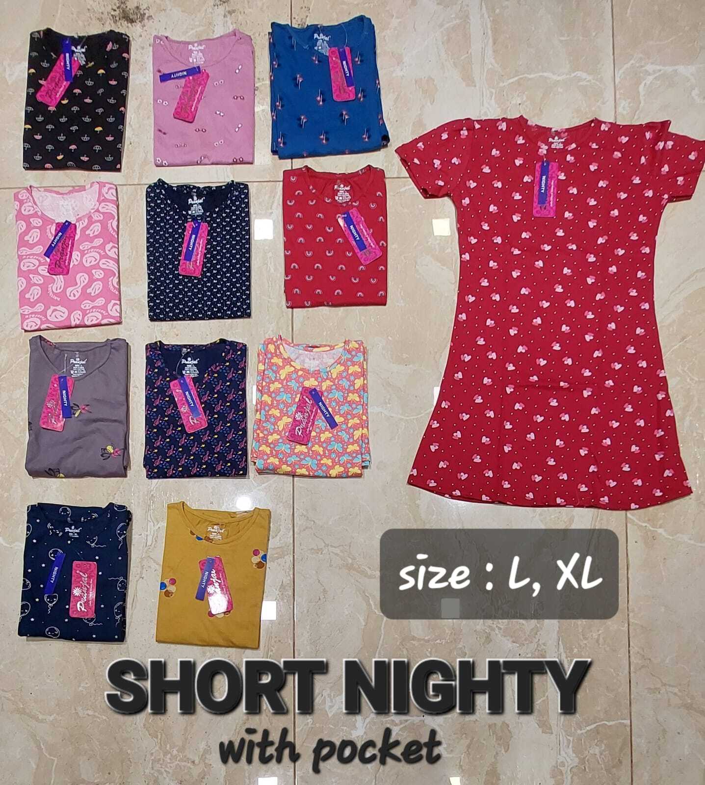 Short Nighty - Cotton Blend, Sizes L & Xl, Printed Design | Breathable, Cool Dry, Quick Dry, Non-toxic, All Season Wear