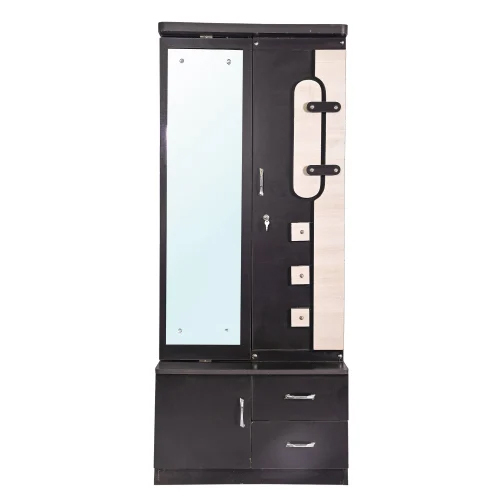 मिरर के साथ ब्लैक वुडन ड्रेसिंग टेबल