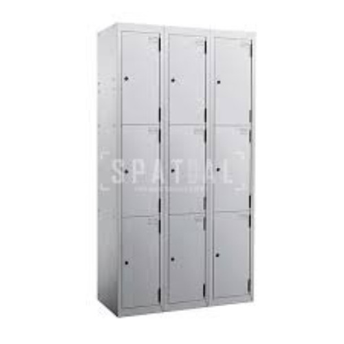 Staff Locker Armor - 36"x18"x78" Light Grey Metal, 18 Locker Storage Setup With Pad Lock Hook Arrangement