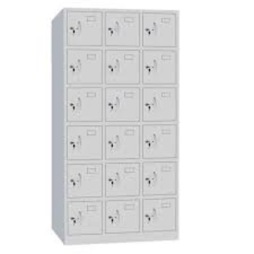 Staff Locker Armor - 36"x18"x78" Light Grey Metal, 18 Locker Storage Setup With Pad Lock Hook Arrangement