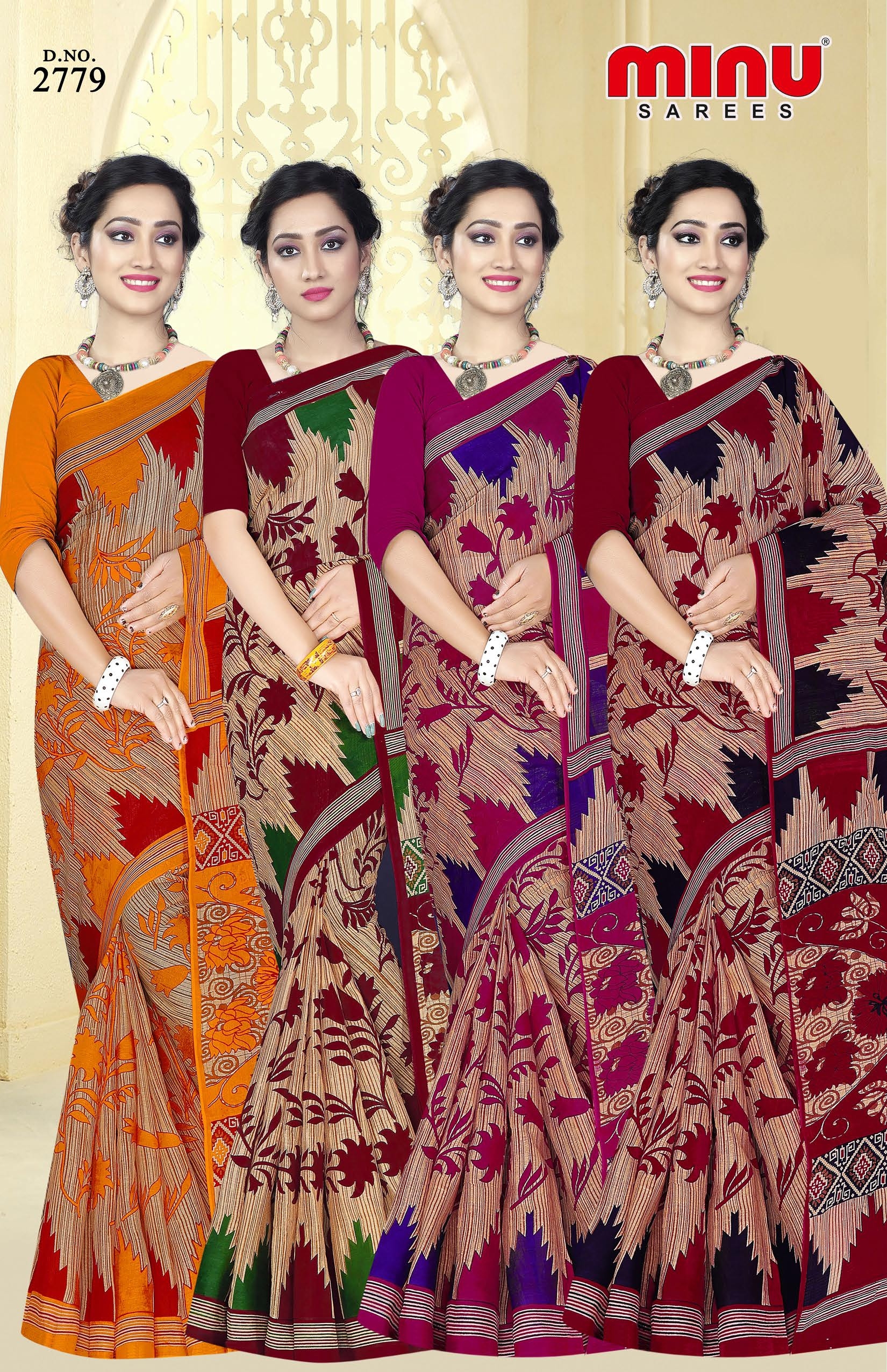Daily Wear Women Saree - Cotton Printed, 4 Pcs Single Matching Set, Mix Colors | Ideal For Rainy, Spring, Summer & Winter Seasons, Bangali Style