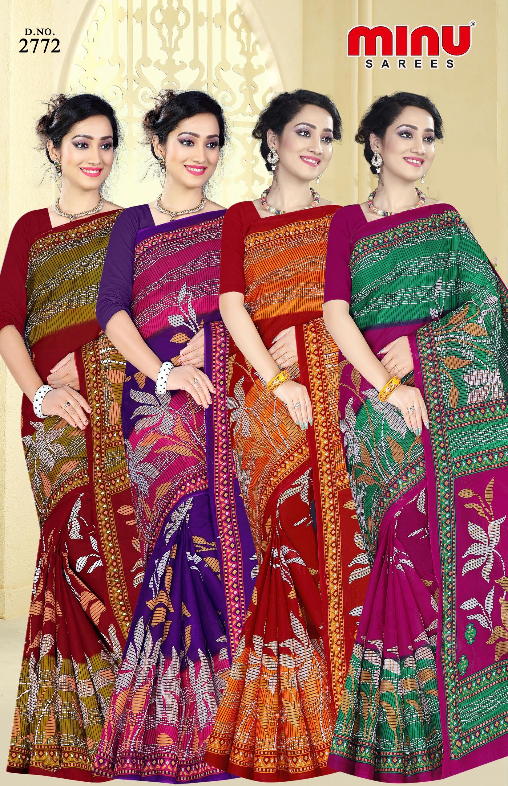 Daily Wear Women Saree - Cotton Printed, 4 Pcs Single Matching Set, Mix Colors | Ideal For Rainy, Spring, Summer & Winter Seasons, Bangali Style