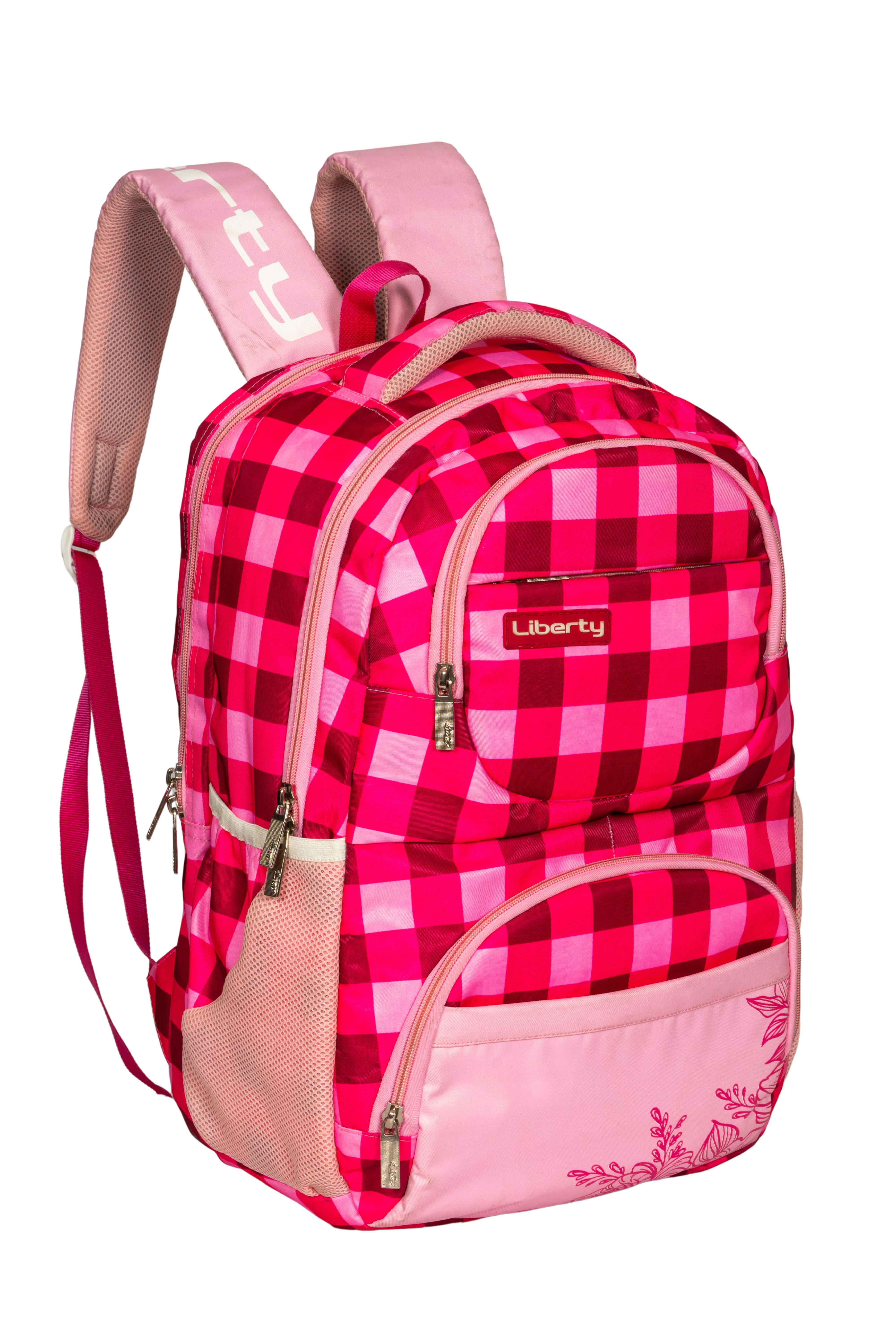 Canvas Bag - Durable Canvas, 25x35x15 Cm | Pink And Red Checkered, Customized Design, Lightweight With Zipper And Adjustable Shoulder Straps